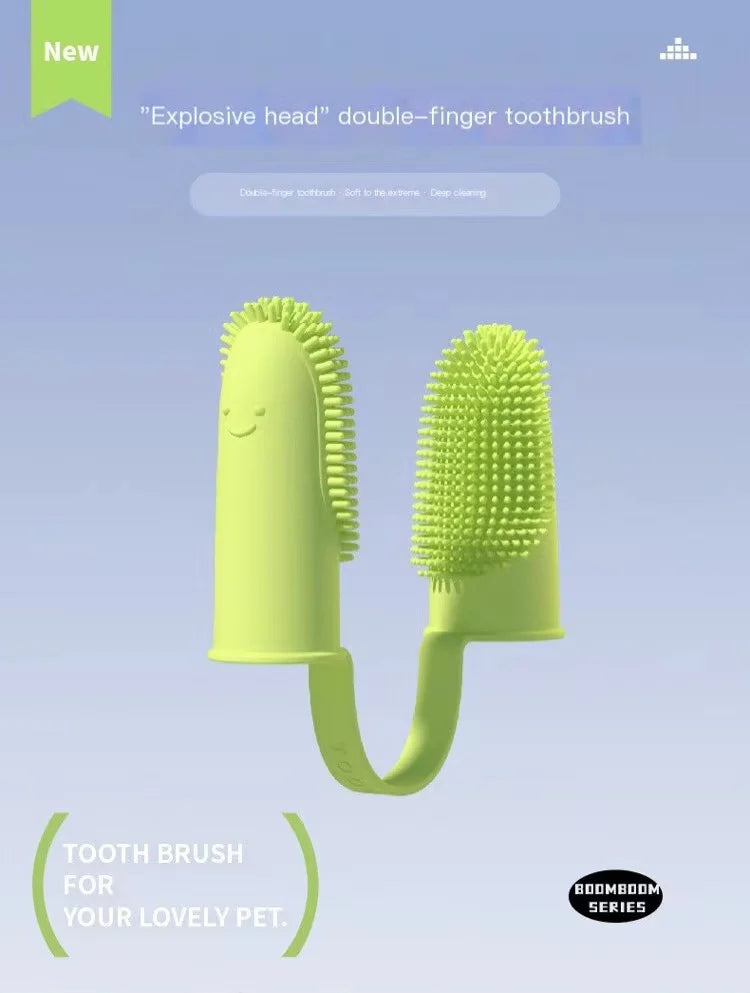 Spazzolino in Silicone a Due Dita per Animali Domestici