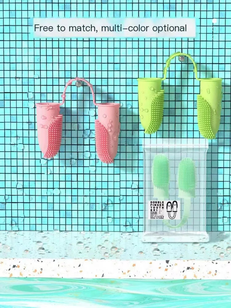 Spazzolino in Silicone a Due Dita per Animali Domestici