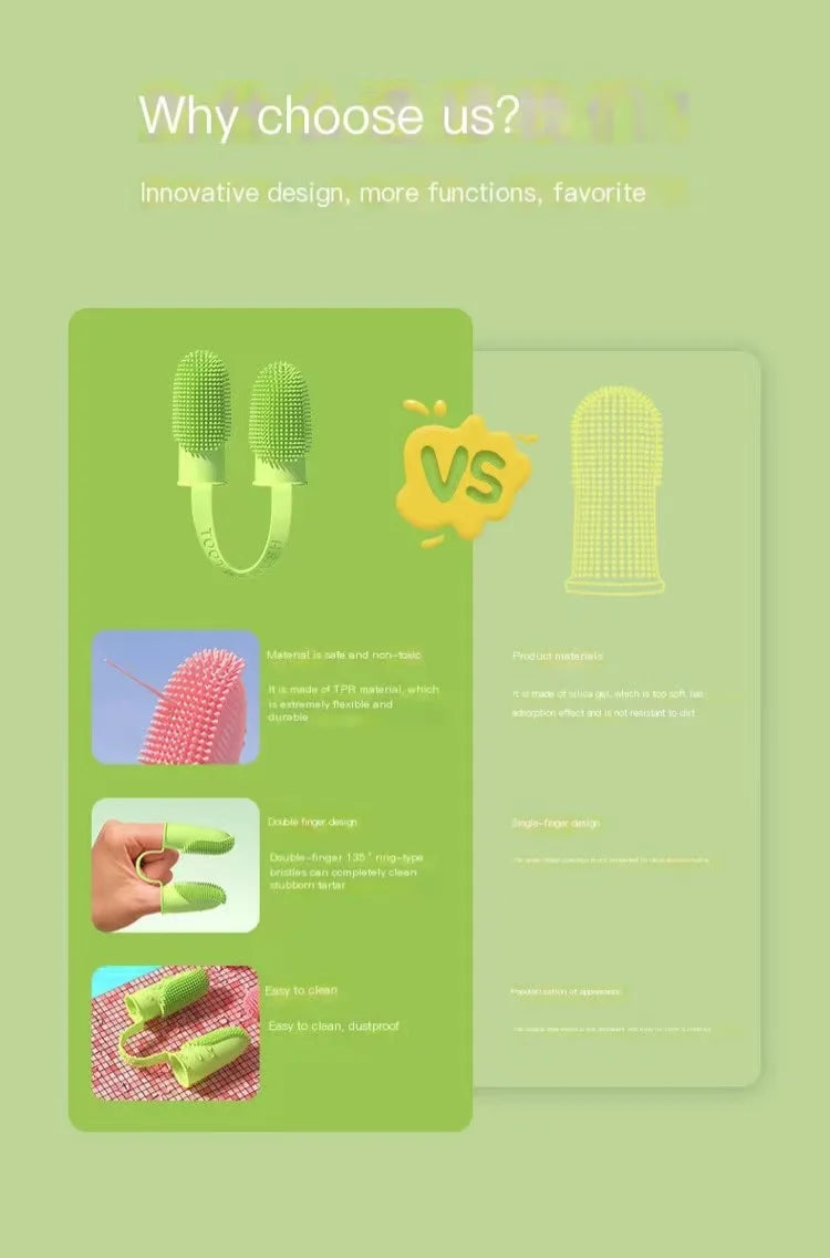 Spazzolino in Silicone a Due Dita per Animali Domestici