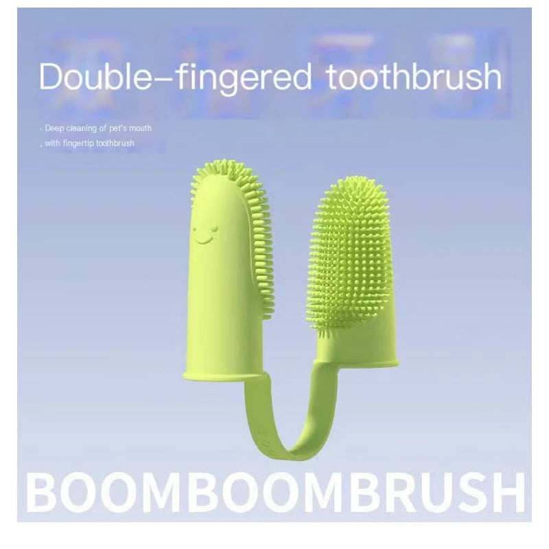 Spazzolino in Silicone a Due Dita per Animali Domestici